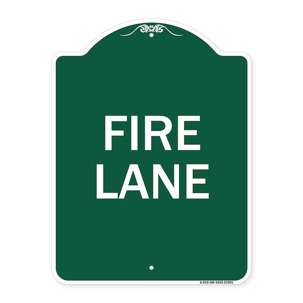 Designer Series Sign Fire Lane Supplementary, Green & White Aluminum Sign, 18" x 24", GW-1824-23991